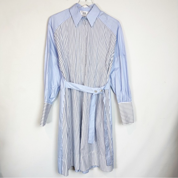 Victoria Beckam Tie Waist Shirt dress in Stripe Blue 4 - Picture 4 of 7